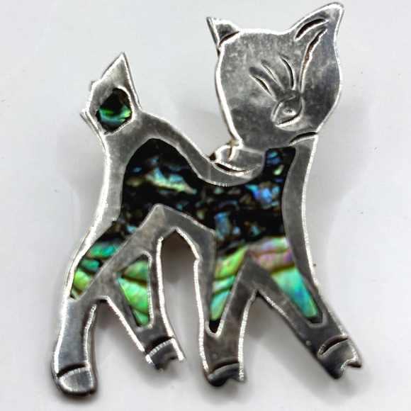 Jewelry - Vintage Mexico Taxco Sterling Silver Bambi Deer Pin Brooch Abalone